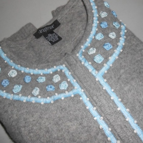 Paraphrase Grey Lambswool Blend Beaded Cardigan XL - Picture 5 of 7